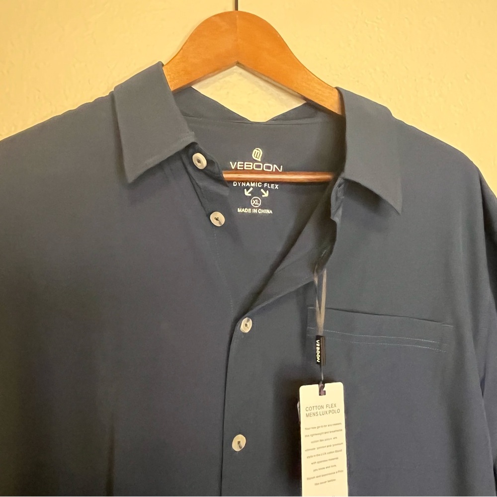 NWT Veboon Navy Blue Short Sleeve Button Down Shirt Men's XL - Picture 8 of 10